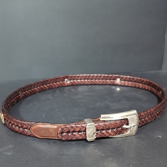 Brighton Men's Brown Braided Leather Belt with Silver Buckle, Size 32 M/L. - Picture 1 of 10